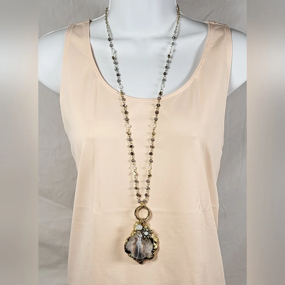 CATO Smokey Geode Necklace and Dangle Earrings Set / Pierced - Picture 2 of 6